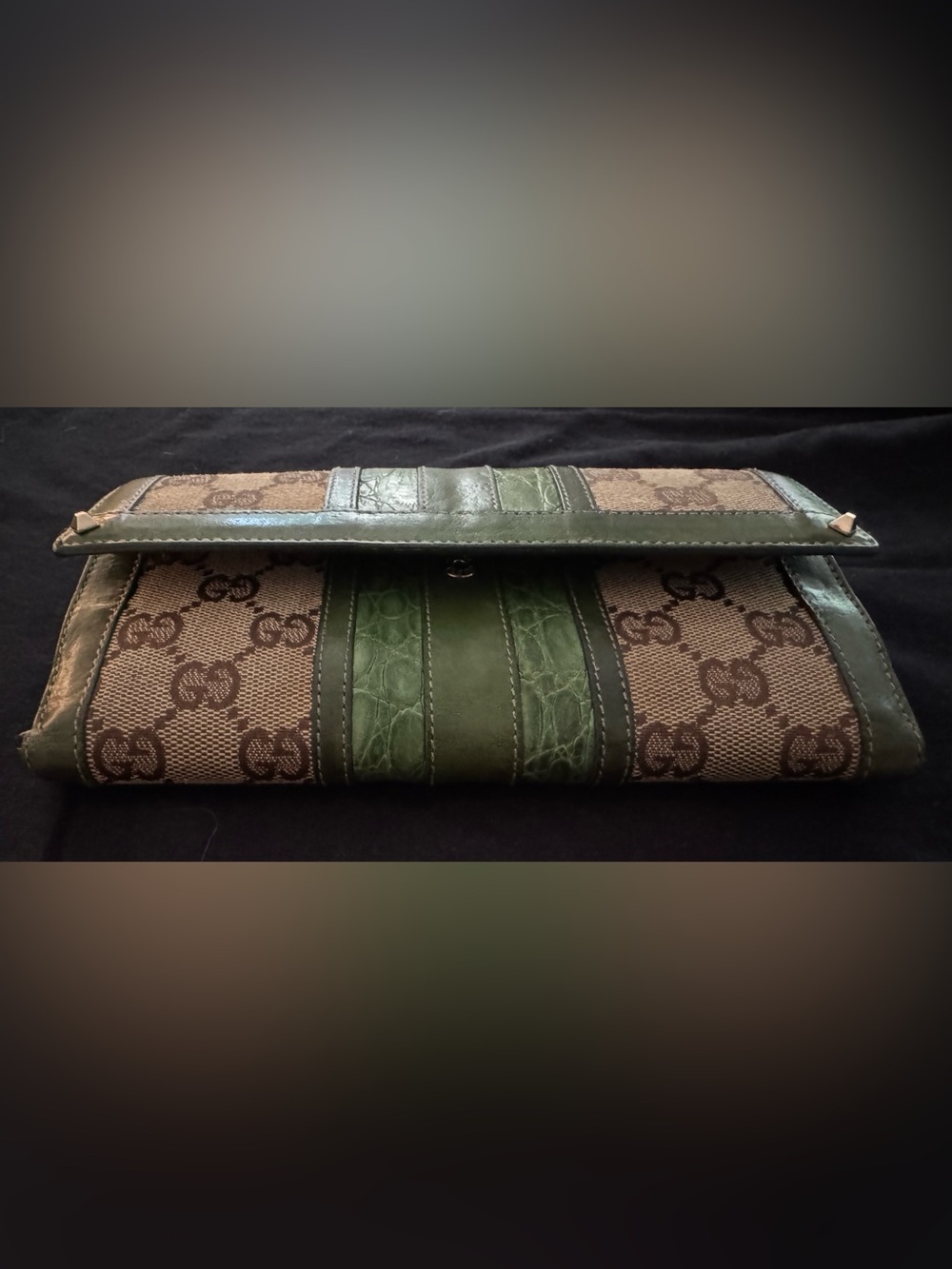 Authentic Gucci Tom Ford Era GG Canvas & Alligator Long Flap Studded Wallet COA